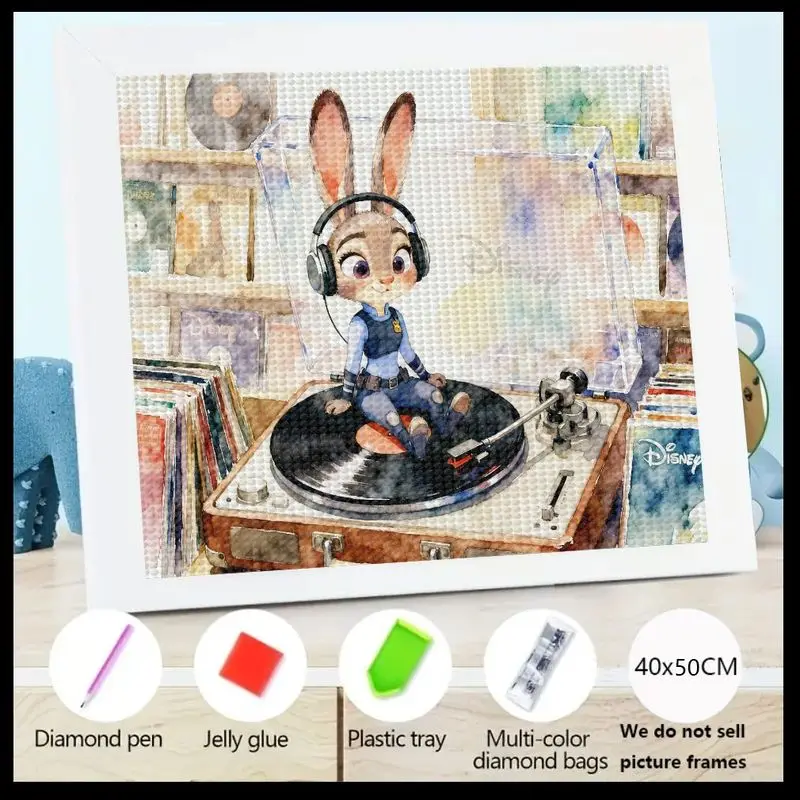 

1 шт. 5D комплект алмазной живописи, DIY Full Drill Round Crystal Art, Disney Zootopia Judy Hopps, прослушивание музыки с наушниками