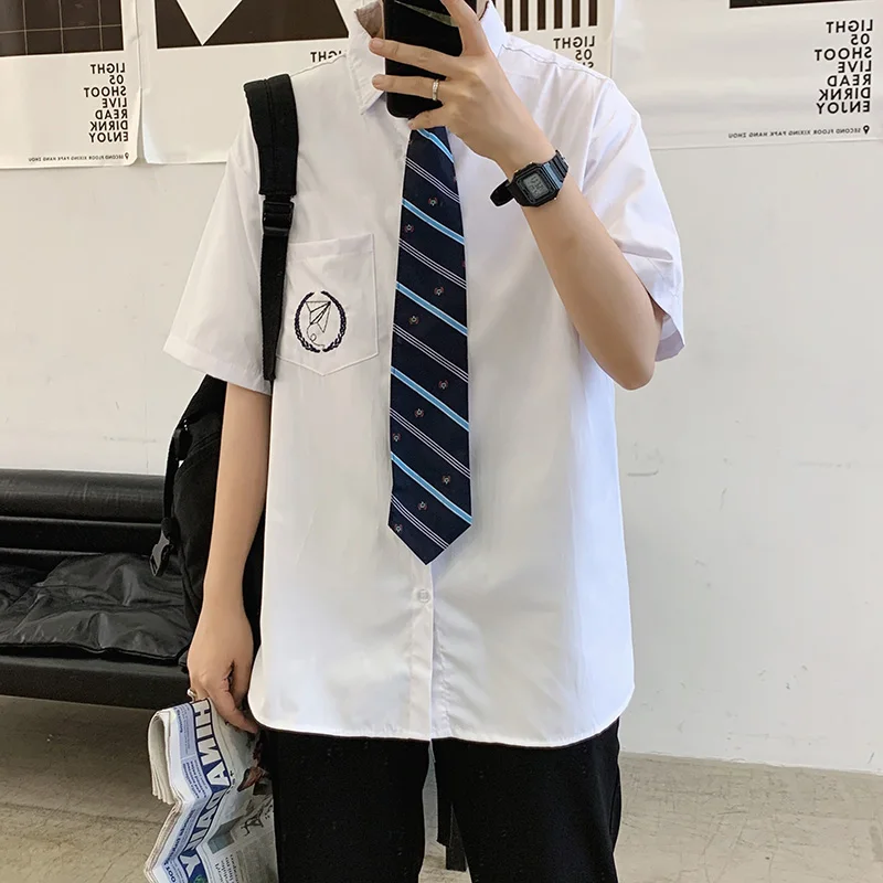 

aduation Embroidered Long Sve Basic Sle White irt for Boys Couples School orm Class orm JK Outfit