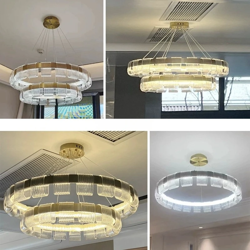 ثريا معلقة من الأكريليك الذهبي من الألومنيوم 2025، زينة للسقف، بريق LED، ارتفاع قابل للتعديل، مناسبة لغرفة الطعام #6