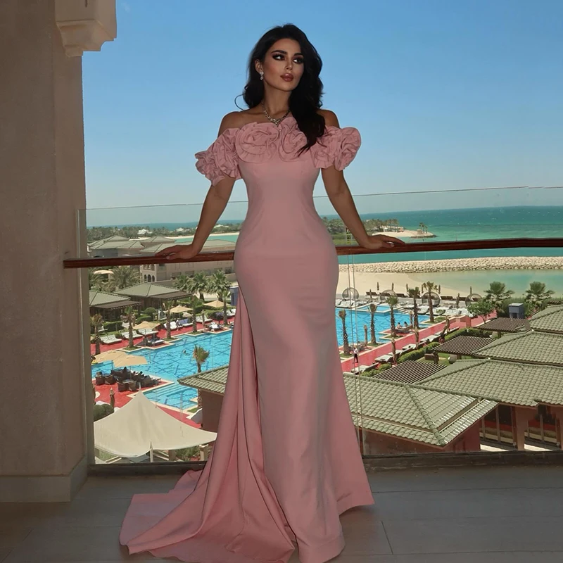 

Thinyfull 2025 Mermaid Prom Evening Dresses Saudi Arabia Off The Shoulder Party Dress Women Flower Cocktail Prom Gown Customized