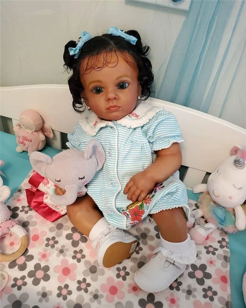 NPK 60CM Reborn Toddler Tutti in Dark Brown Skin Baby Girl Doll Lifelike Soft Touch High Quality 3D Skin Art Doll