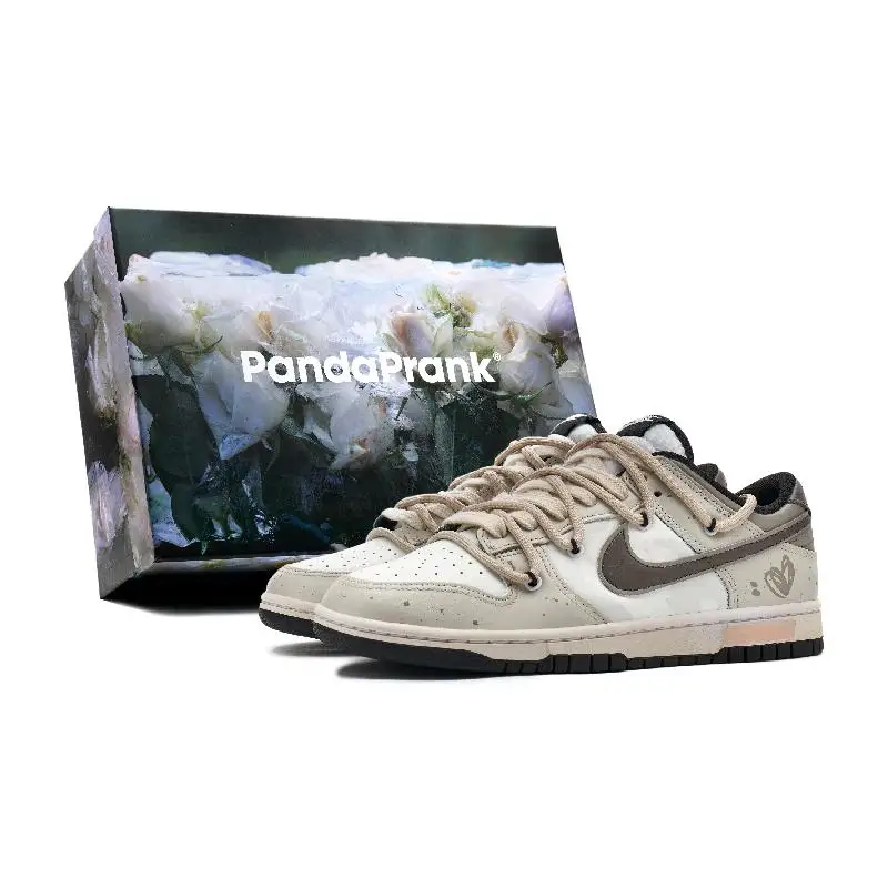 

[Custom Women's heart-shaped Khaki S-BOX]Nike Dunk Anti-Slip And Wear-Resistant Lightweight Low-Top Skateboard Shoes GS Gray