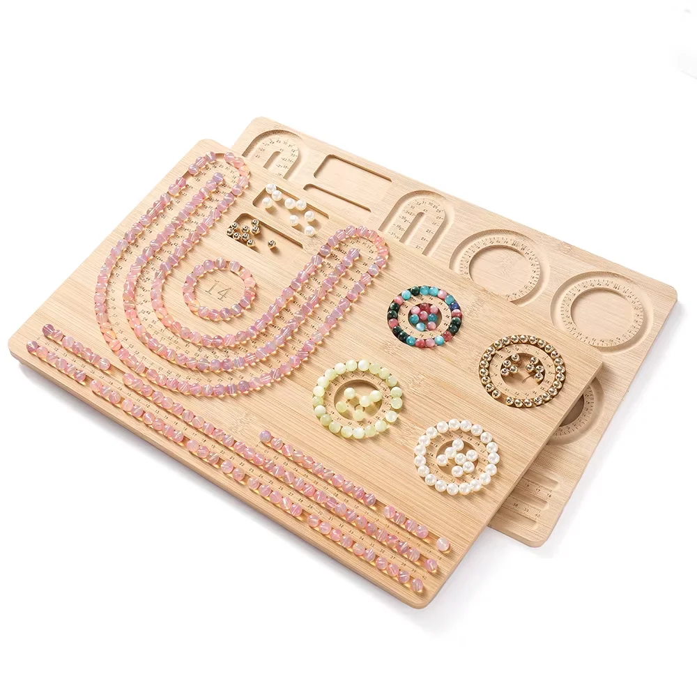 1pc Wooden Flocked Beading Tray Decorative Board Diy Jewelry Bracelet Necklace Wood Board Design Bamboo Bead Measuring Tools