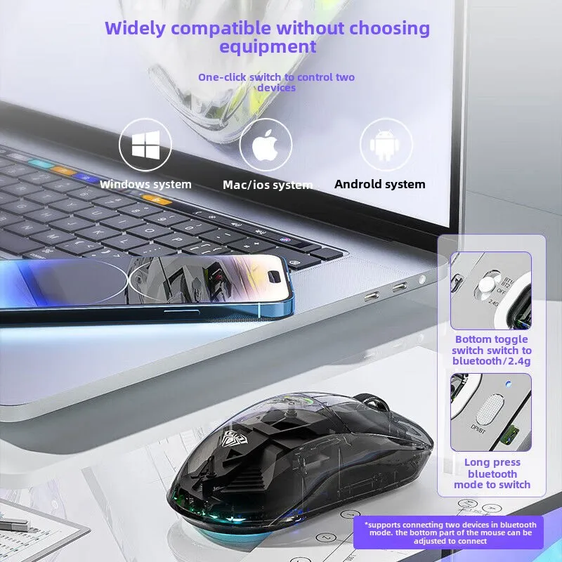 AULA SC660 ماوس بلوتوث لاسلكي شفاف اتصال ثلاثي الأوضاع خفيف الوزن قابل لإعادة الشحن 10000 ديسيبل متوحد الخواص لعبة رياضية إلكترونية #3