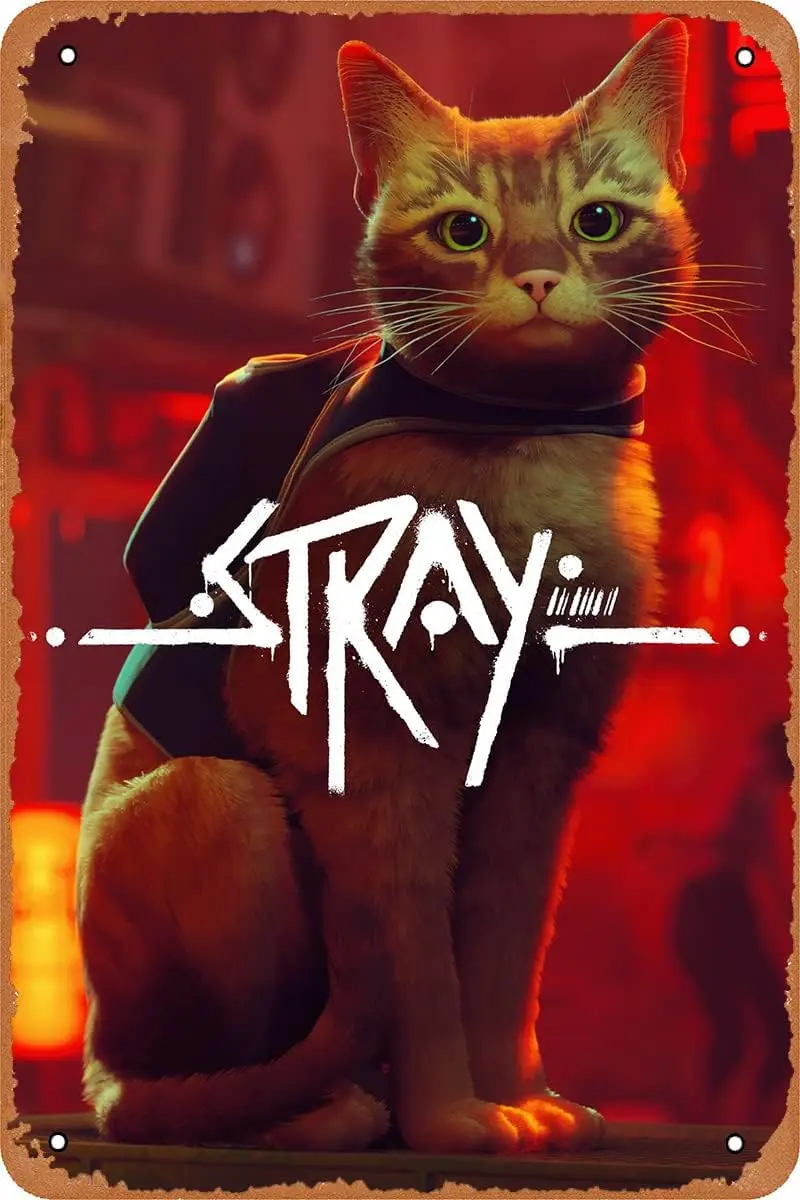 Stray Game Poster Video Game Tin Metal Sign Vintage Wall Plaque Decor Signs 8x12 Inch