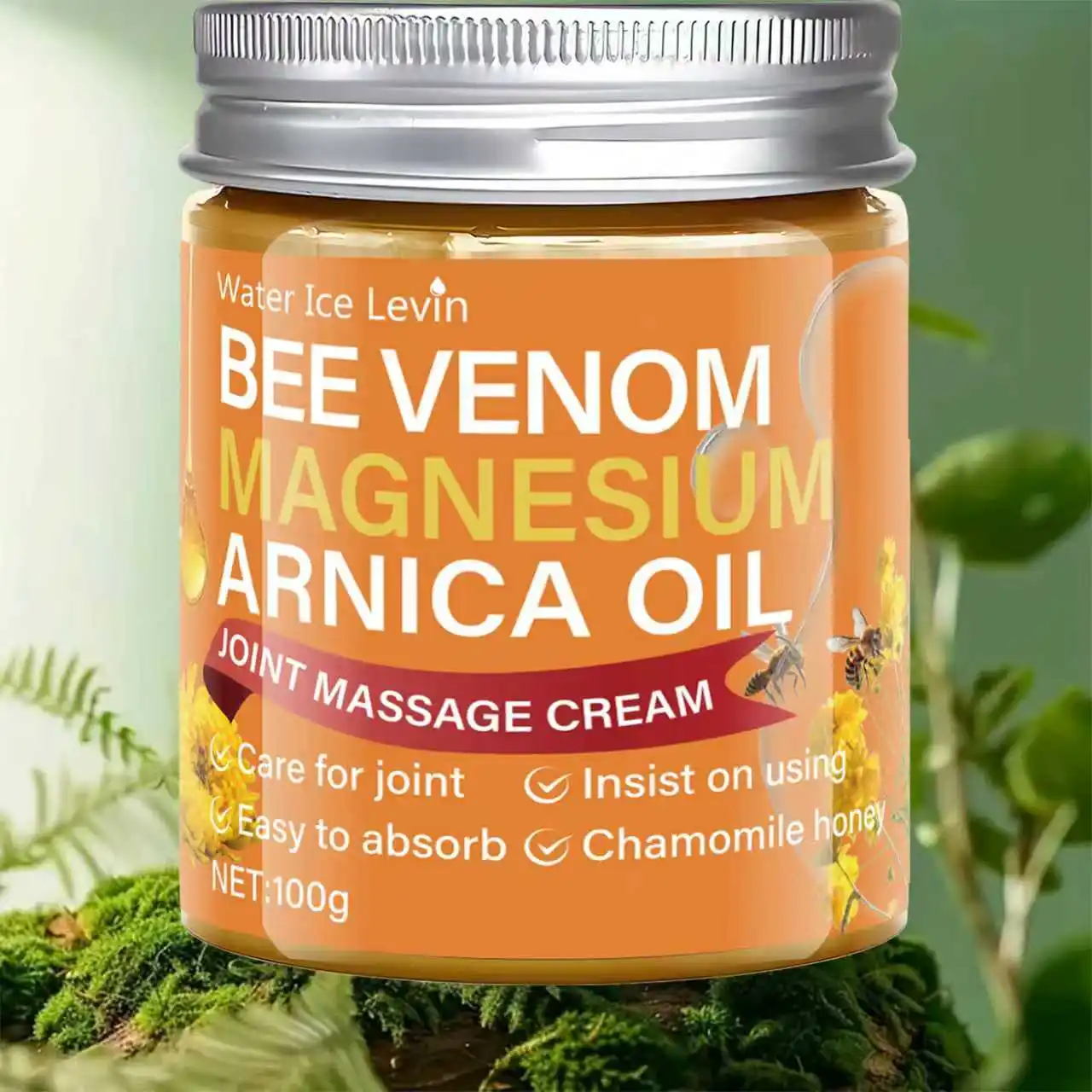 Water Ice Levin Bee Venom Magnesium Arnica Oil Gelenkmassagecreme, leichte Textur, spendet Feuchtigkeit und schützt, einfache Absorption, 55 g