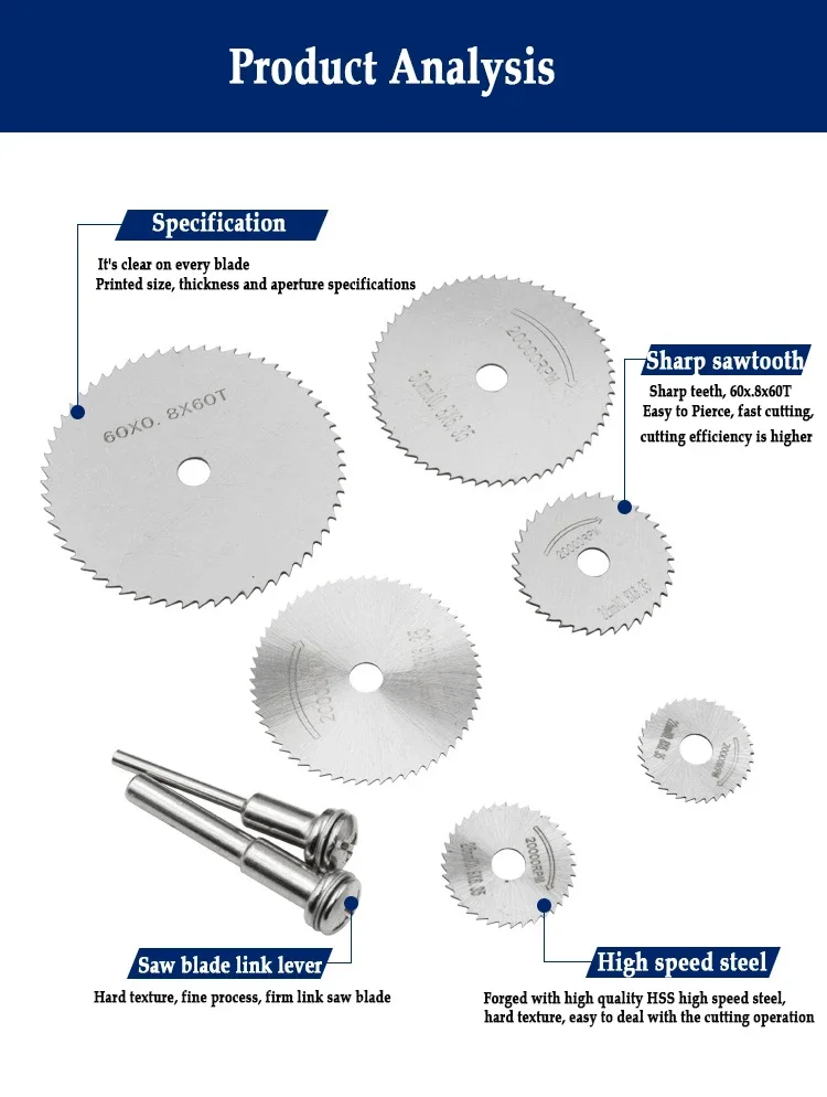 6pcs High Speed Steel Circular Saw Blade Hss Cutting Disc Rotating Drilling Tool Accessories For Wood Plastic And Aluminum