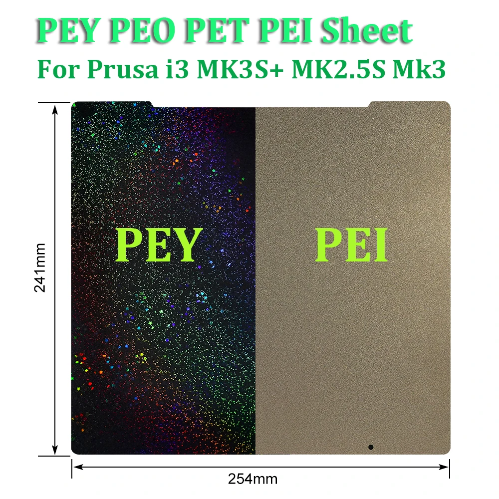 

1/2pcs PEY PEO PET PEI Hotbed Build Plate For Prusa i3 MK3S+ MK2.5S Mk3 MK3S 3D Printer Heatbed PEY PEI Spring Steel Sheet