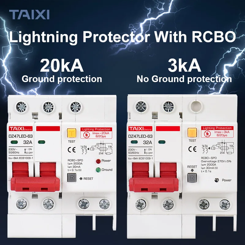 Residual Current Circuit Breaker RCD RCBO RCCB Main Switch With Surge Protector Earth Lightning Protection Leakage Protector