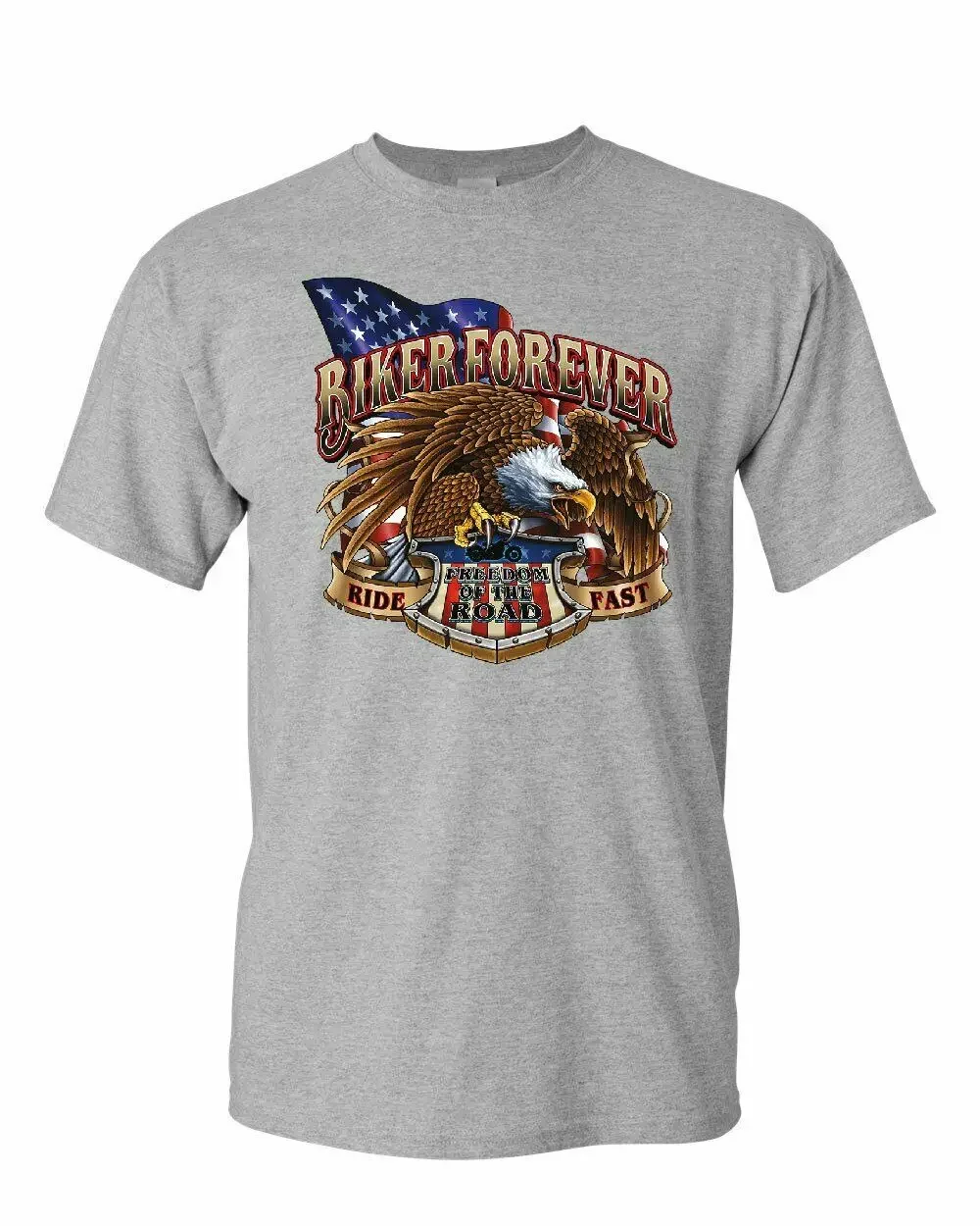 Freedom of The Road USA Flag Fast Eagle Motorcycle Rider T-Shirt 100% Cotton O-Neck Short Sleeve Casual Mens T-shirt Size S-3XL