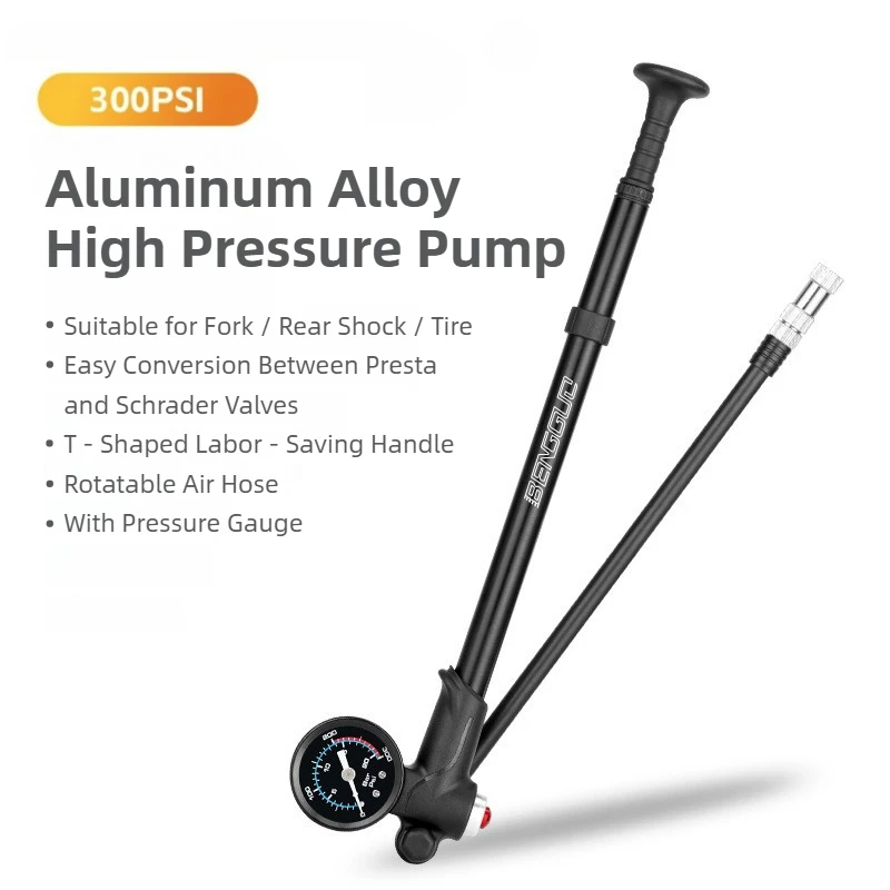 

300PSI High Pressure Portable Air Pump with Gauge for Car Bicycle Motorcycle E-Bike Balls Aluminum Alloy Tire Inflator Foot Pump
