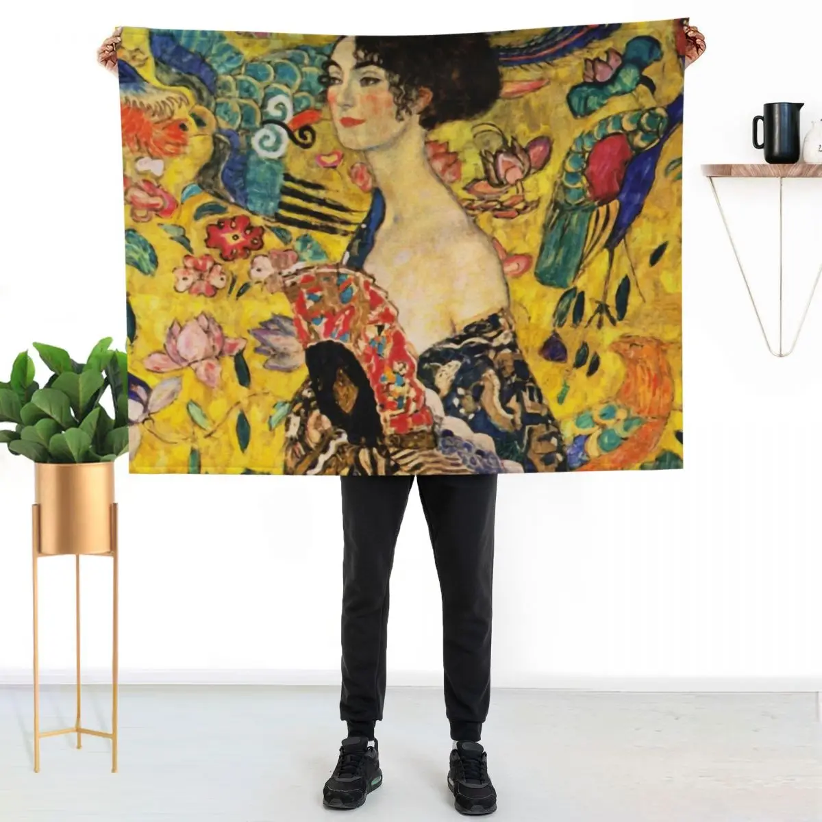 

Lady with Fan by Gustav Klimt Throw Blanket Warm Cozy Throw Blanket for Living Room Couch