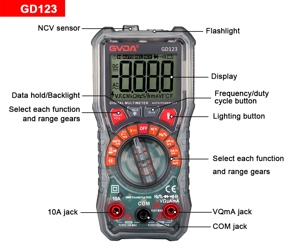 GVDA Digitales Multimeter Elektriker-Widerstandsmessgerät AC/DC-Spannungstester mit Hintergrundbeleuchtung Elektrisches Multimeter – Detail 19