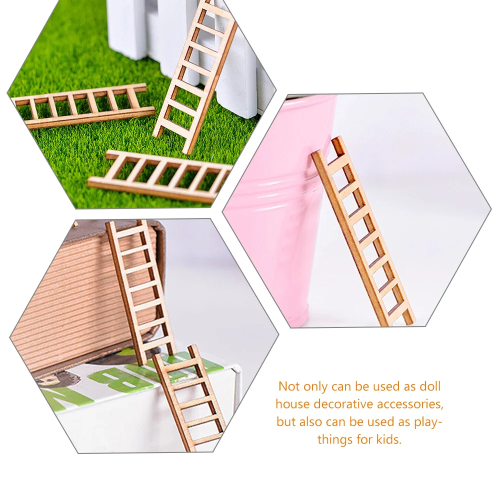

20 Pcs Micro Landscape Ornament House Miniatures Items Dollhouse Accessory Wooden Ladder