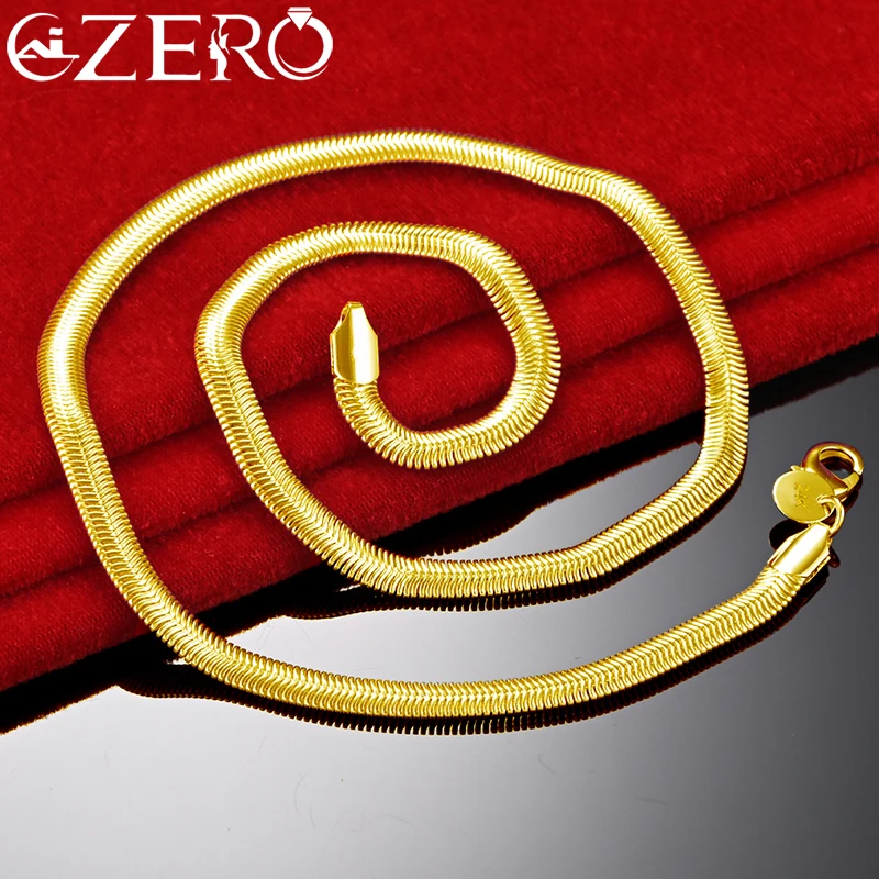 

ALIZERO 18K Gold 6mm Soft Side Flat Chain Necklace For Men Women Fashion Wedding Party Charm Jewelry Noble Gorgeous Accessories