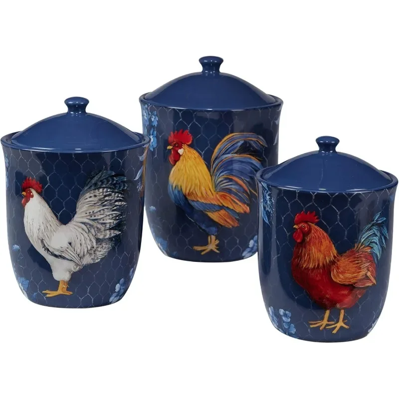 Indigo Rooster 3 pc Canister Set, 52 oz,74 oz. 96 oz, Multicolor