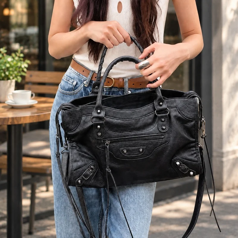 2026 Women's Urban Crossbody Bag in PU Leather with Motorcycle Style Street Tote