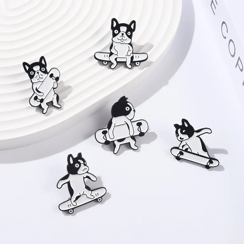 Cat Brooch Dog Brooch Dog Skateboard Brooch Cat Skateboard Brooch Couple Brooch Enamel Badge Dog Lapel Pin Shiba Inu Brooch