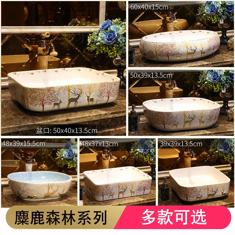 Blue And White China Vintage Style Ceramic Art Basin Sinks Counter Top Wash Basin Bathroom Vessel Sinks  porcelain wash basin