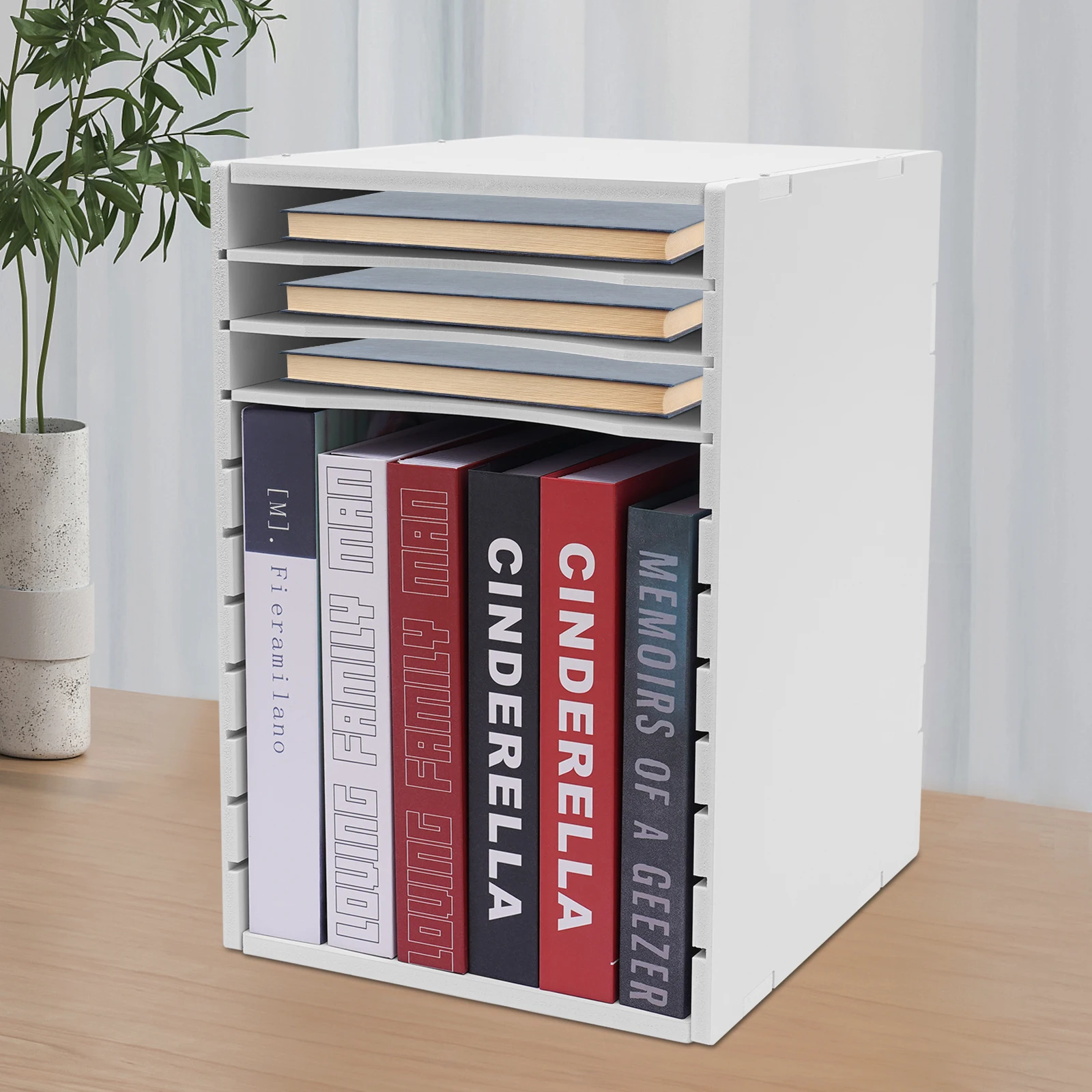 

11 Compartment Vertical Desktop Sorter White Letter-size Shelves Table Organizer for Organizing Letter, File, Literature