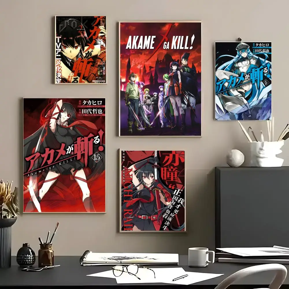 Anime Akame ga Kill! Poster Aesthetic Self‑Adhesive Waterproof Wall Art Print Home Decor for Bedroom Living Room Bar