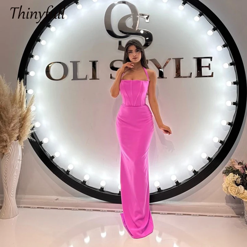 

Thinyfull Mermaid Saudi Satin Prom Dress Sleeveless Halter Evening Party Gown Floor-length Dubai 2024 Special Occasion Dress