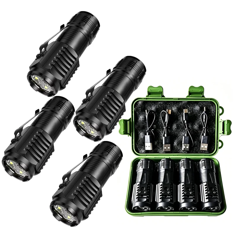 Ultra Bright Mini Keychain Torch 3LED Tactical Flashlight USB Rechargeable Outdoor Waterproof Hiking Camping Cap Clip Flashlight