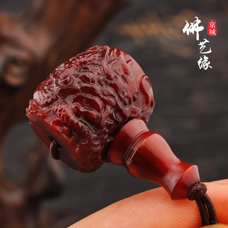 Old Red Ox Horn Tibetan Style Three-Way Buddha With Pixiu Motifs, Six-Syllable Mantra, Vajra, And Moon Bodh