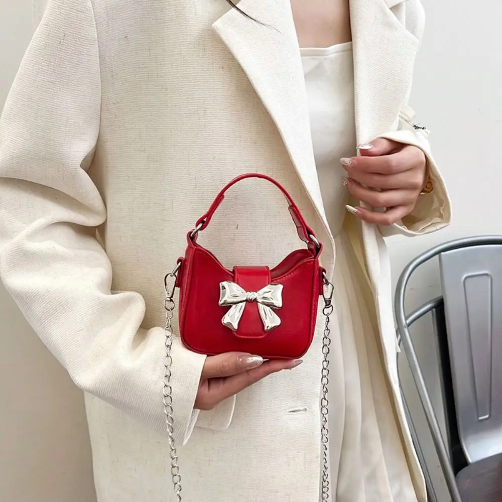 Fashion Women Bowknot Mini Crossbody Bag PU Leather Shoulder Bag Chain Strap Bag Small Handbag Shopping Dating Bag