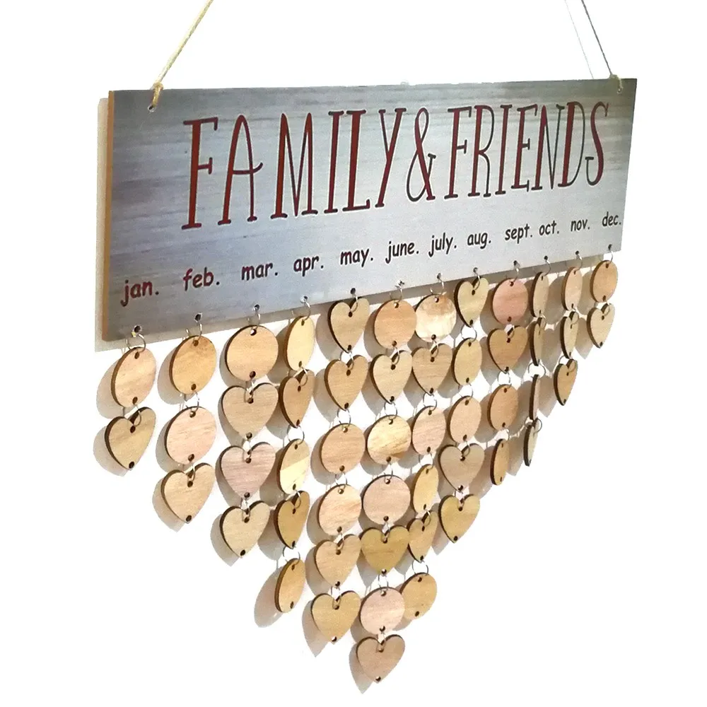 DIY Wood Family Friends Birthday Reminder Special Dates Planner Board Wooden Calendar Home Hanging Decor Gift Style