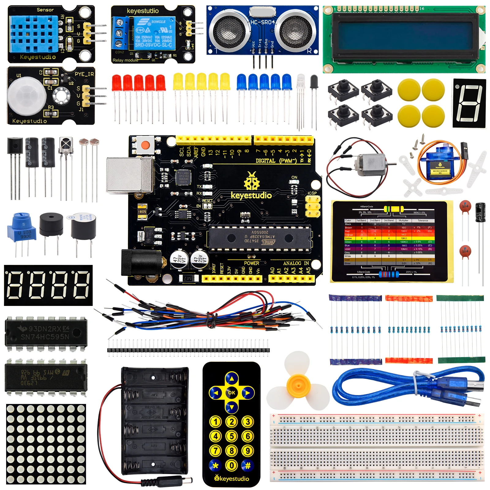 

Keyestudio Basic Starter Kit Learning Suite V2 Upgraded Version For Arduino With UNOR3/Mega2560R3 Board Progarmming Starter Kit
