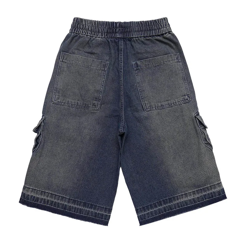 Hip Hop Summer Baggy Denim Shorts Elastic Waist Harakuju Streetwear Loose Jeans Shorts For Male Blue