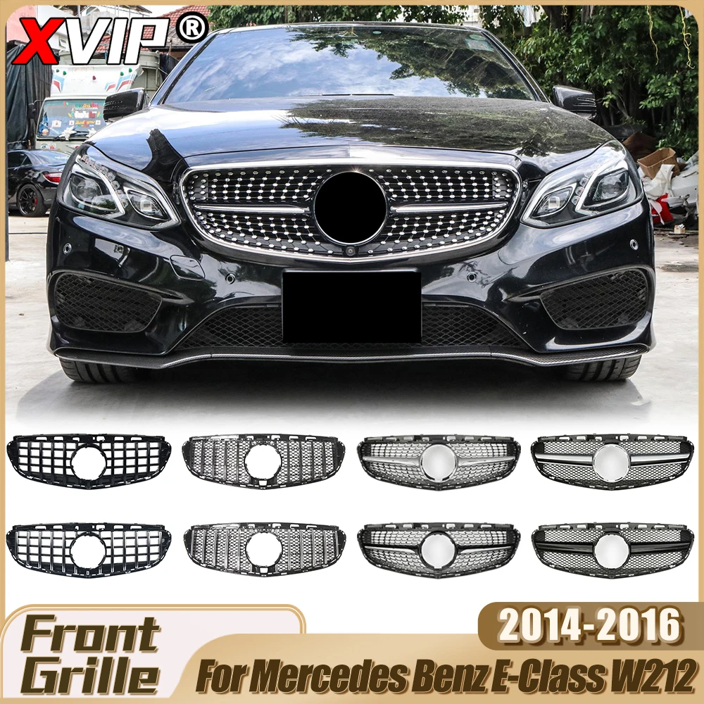 

XVIP Chrome Diamonds Style Grille For Mercedes Benz E-Class W212 E200 E250 E350 14-16 Glossy Black GTR Style Bumper Grille Mesh