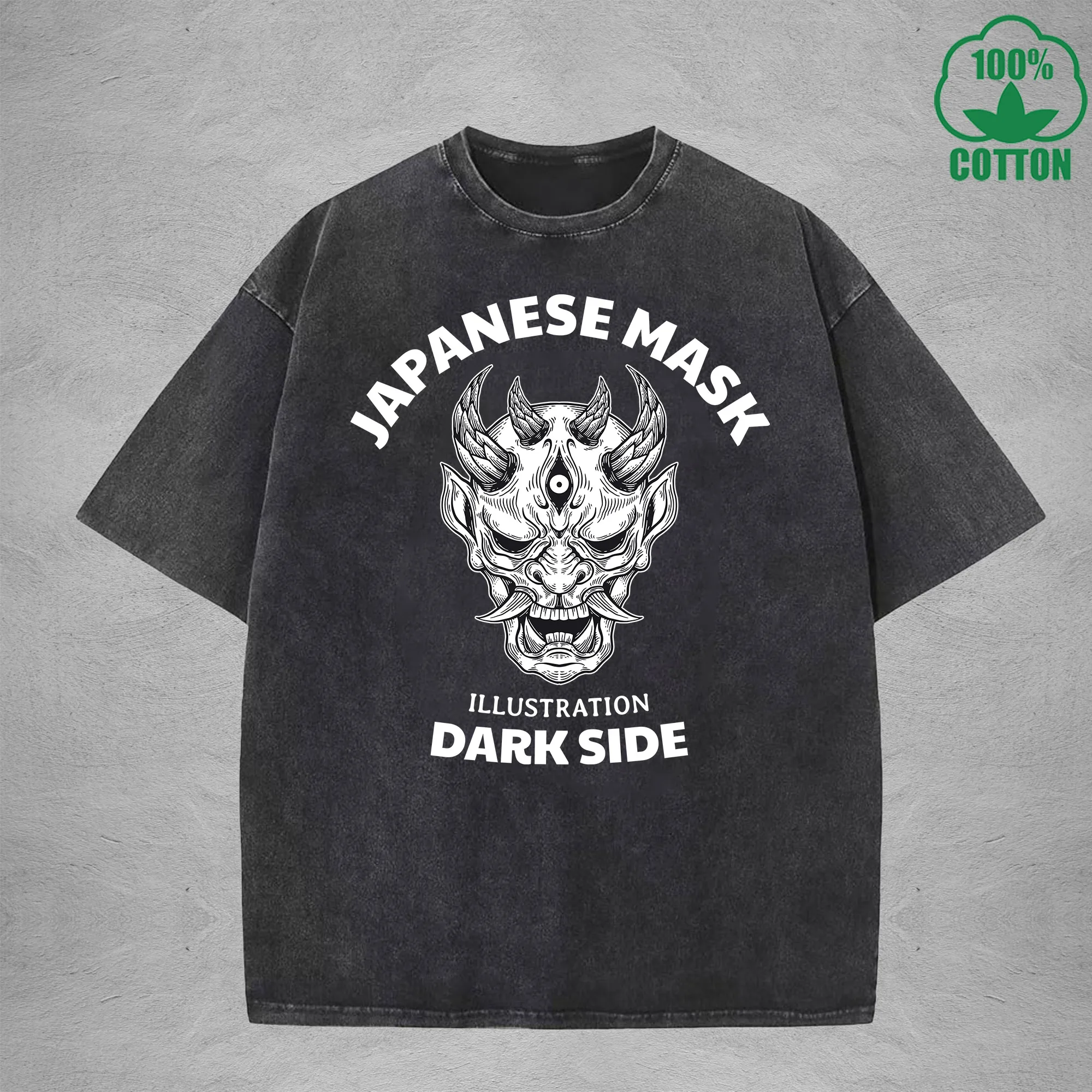 

Japanese MaskInterest Printed Washed T-Shirt 230G Multicolor Loose Trendy Fashionable 100%Cotton Short Sleeve Top