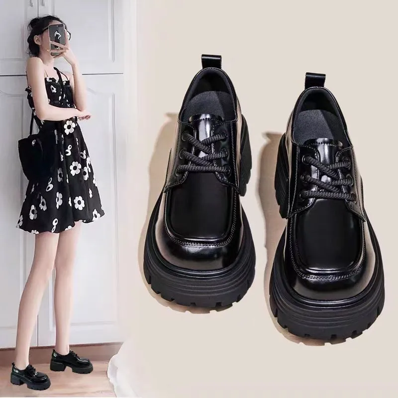 

Женская обувь на платформе, осенние черные лоферы, модные удобные кожаные туфли на шнуровке, повседневные уличные оксфорды Zapatos Mujer