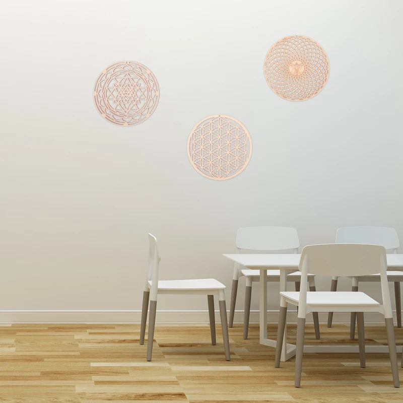 8Pack 14cm Wooden Wall Sign Flower of Life Shape Coaster Wood Wall Art DIY Coaster Geometry-A13G