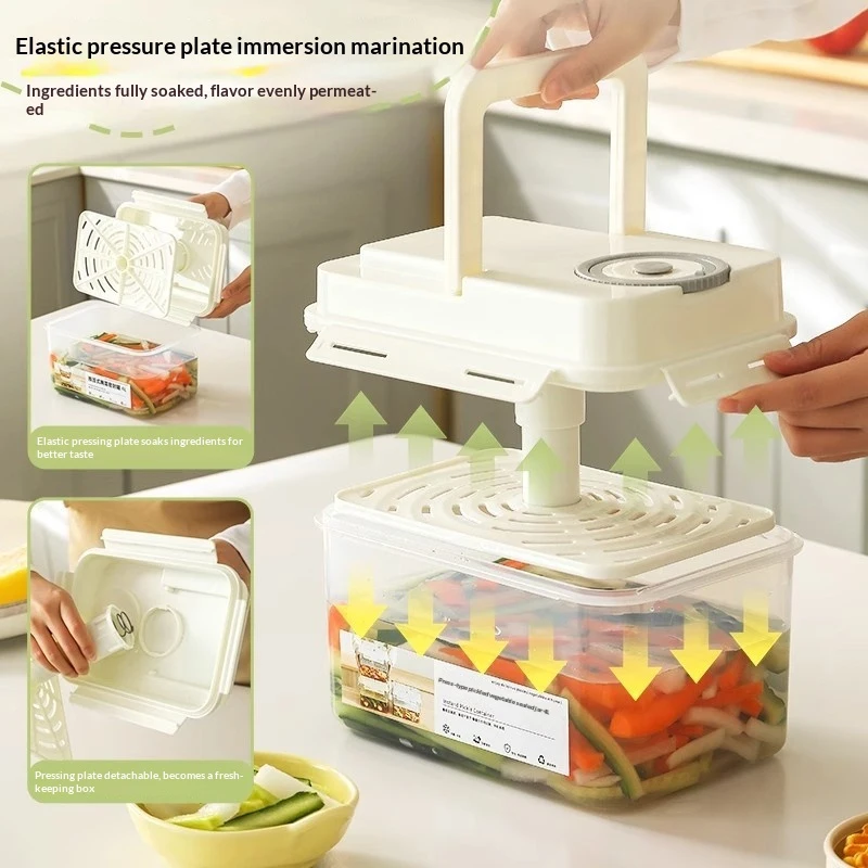 

4L Plastic Pickle Jar With Press Plate Leakproof Kitchen Organizer Bin For Gherkin Sauerkraut Olive And Kimchi Storage Container