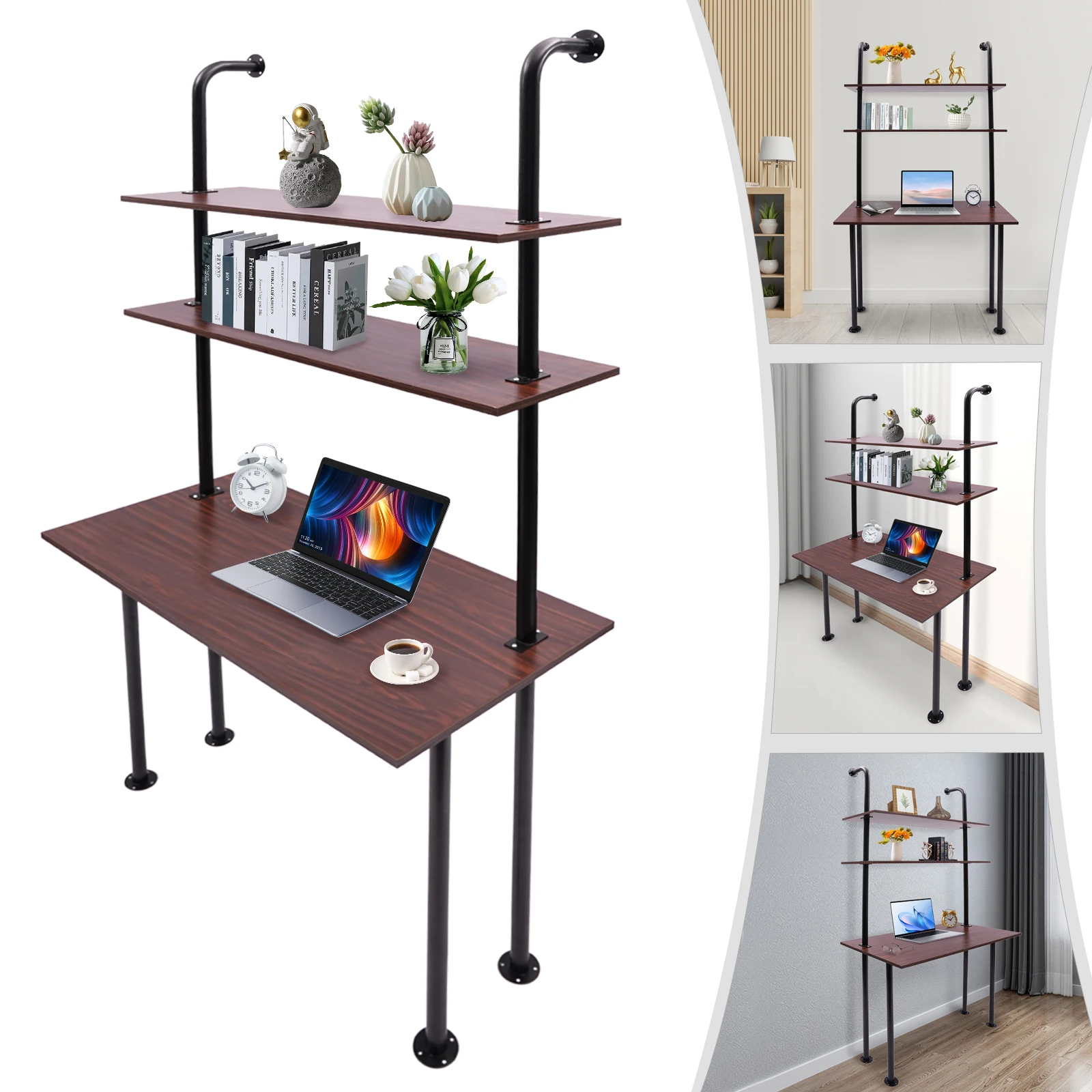 

Wall Mounted Desk with Industrial Pipe, Iron Wall Computer Writing Table 100*200cm Capacity 50kg Load for Homes, Offices, Entrances, Student Dormitorie