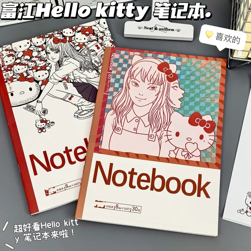 New Miniso Hello Kitty Junji Ito Jointly Notebook A4 Horizontal Line Hardshell Stationery Anime Kawakami Tomie Notebook Gifts