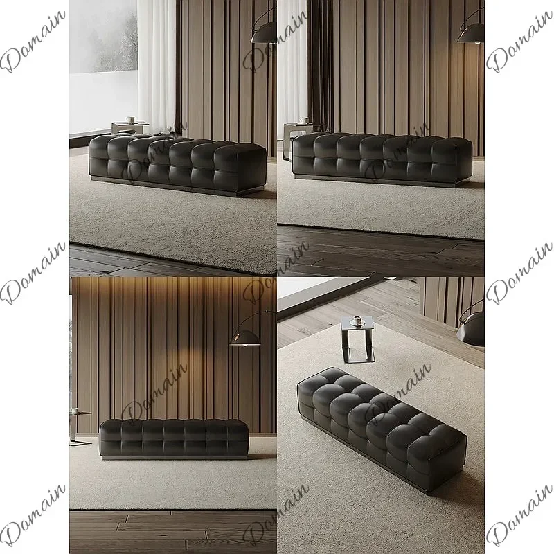 FX Italian Luxury Genuine Leather Bench Lawrence Craft Top Layer Cowhide Long Stool Bedroom Sofa Bench Entryway T