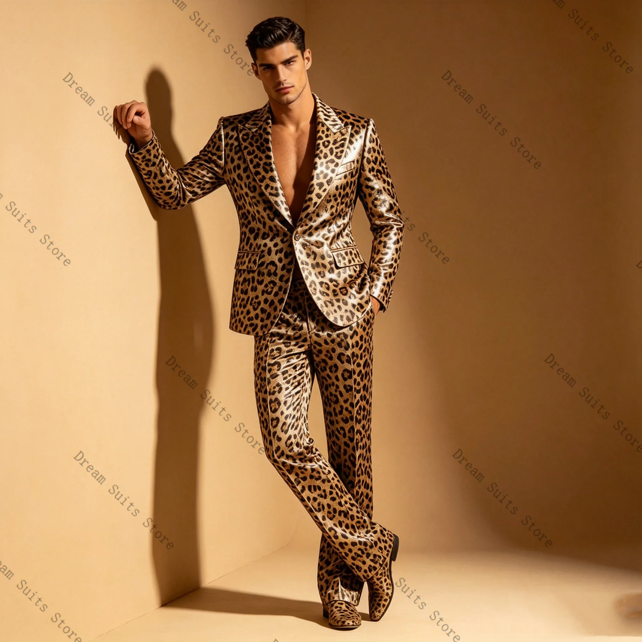 Leopard Print Men Suit Set 2 P - đánh giá và giá Men Formal Wear Brown