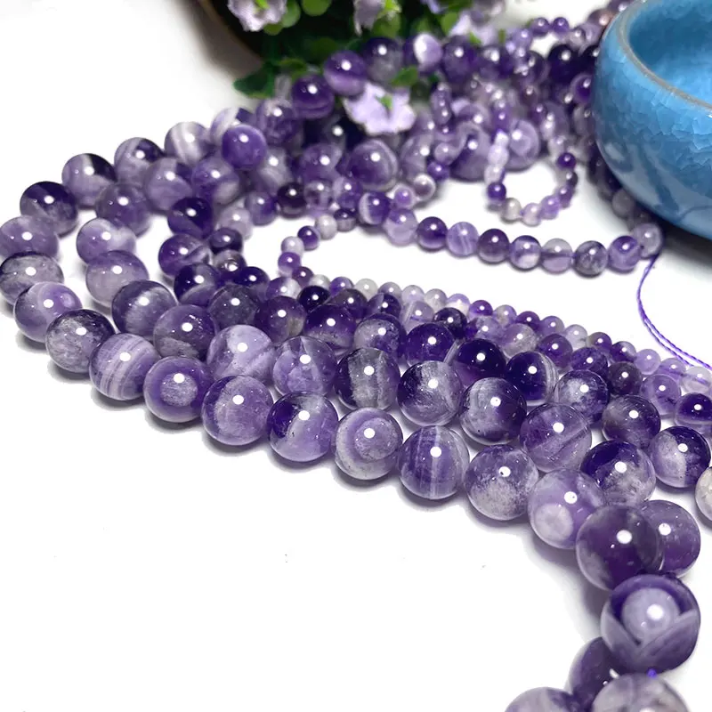 Fine AAA Natural Stone Dream Lace Amethyst Purple Crystal Round Loose Beads for Jewelry Making DIY Bracelet 4 6 8 10 12mm Strand