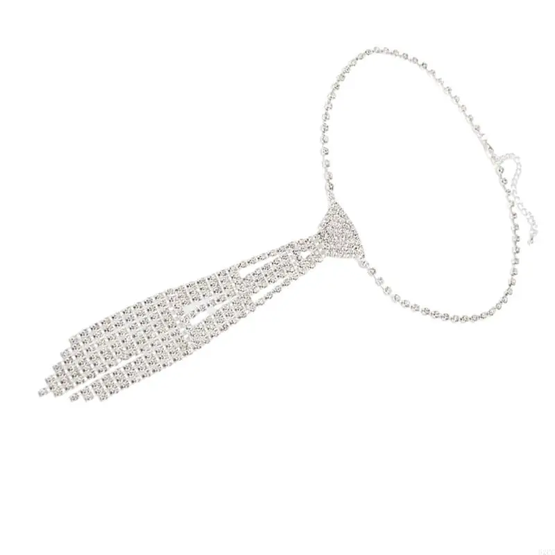 62CC Fashionable Necktie Necklace Encrusted Crystal for Actor Actress Stage Shows