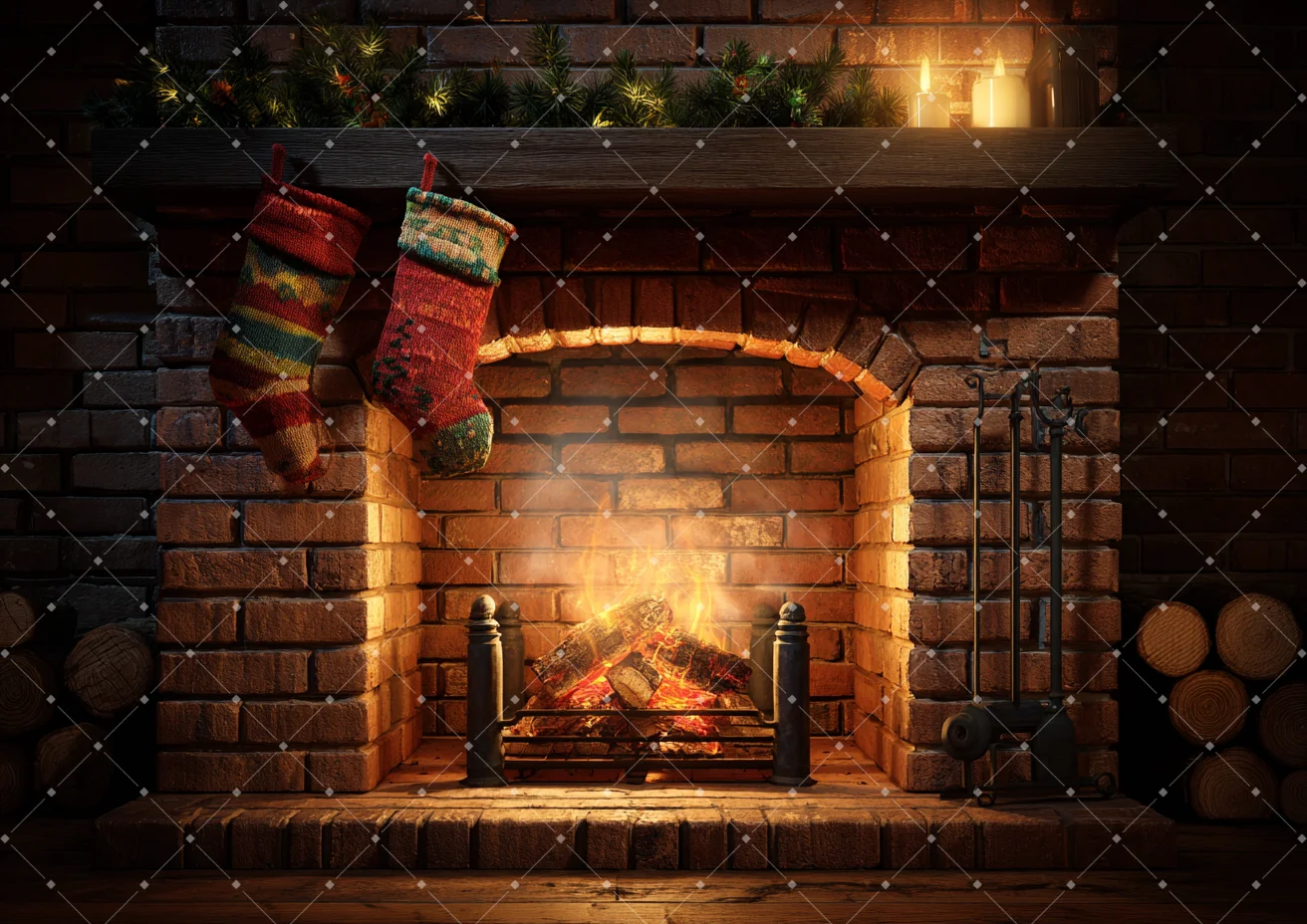 Latar Belakang Perapian Natal untuk Fotografi Perapian yang Sedang Terbakar Natal Tahun Baru Musim Dingin Dekorasi Pesta Keluarga Latar Belakang Studio Foto