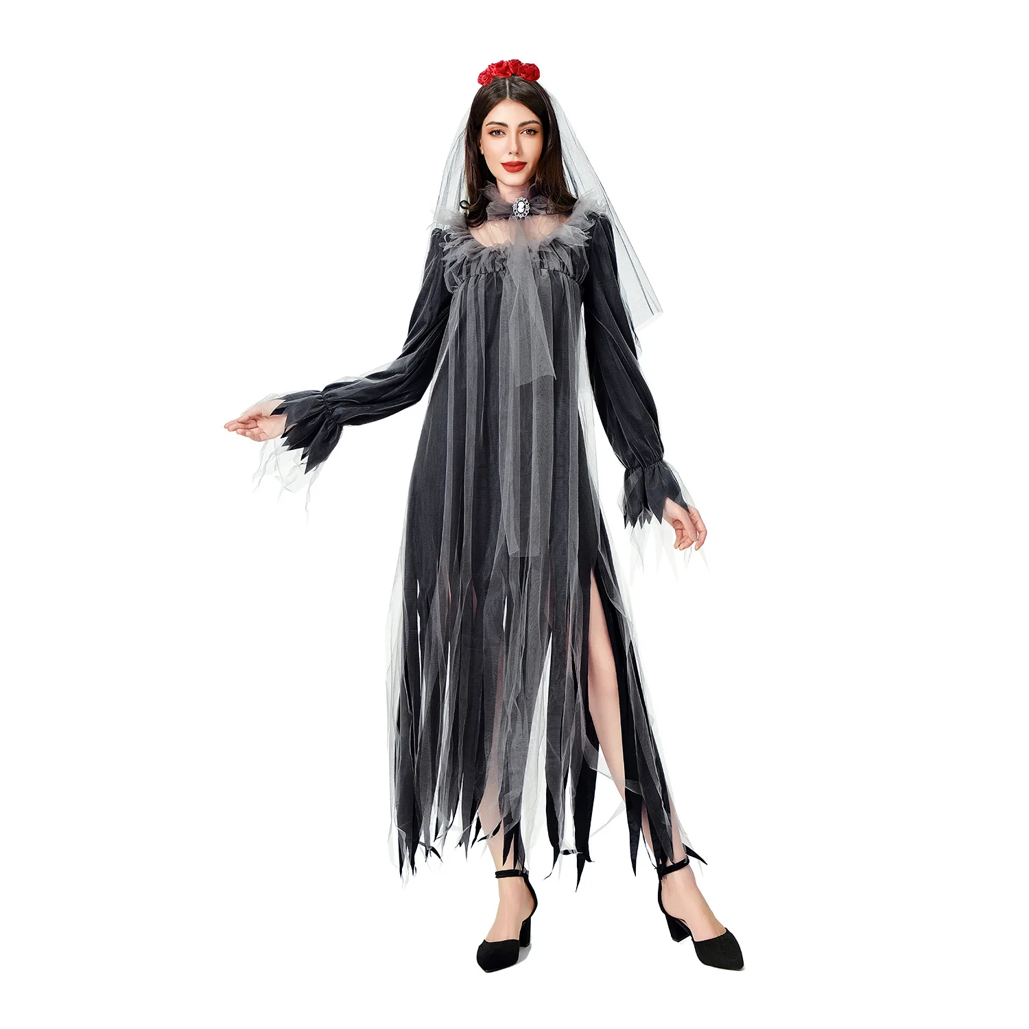 

Adult Women Girl Halloween Day of The Dead Costume Cosplay Ghost Bride Zombie Horror Themed Party Role Playing Suit
