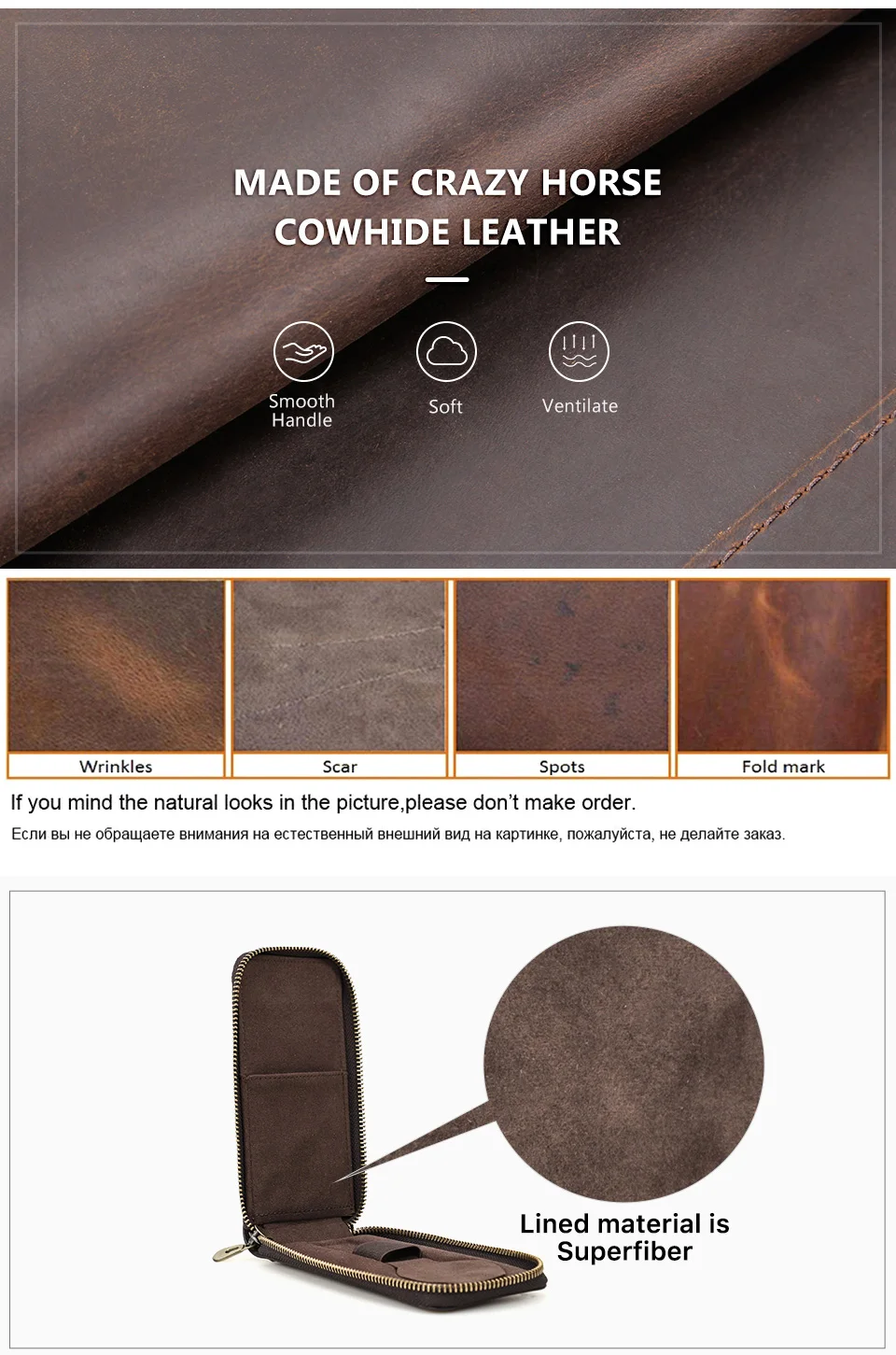 CONTACT'S FAMILY Vintage-Uhrentasche aus echtem Leder, handgefertigt, tragbarer Reise-Organizer aus Leder mit Kartensteckplatz und Reißverschluss – Detail 4