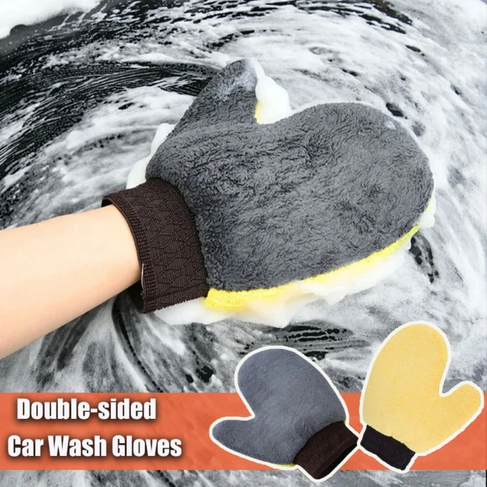

Double-sided Car Cleaning Gloves Soft Coral Velvet Gloves Strong Water Absorption Care Dust Removal Cleaning Tools Auto Parts