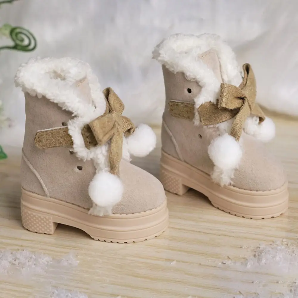 1 Pair High-top 1/4 Bjd Doll Winter Boots High-heeled Fluffy 1/4 Bjd Doll Plush Shoes GSC Bowknot 40cm Cotton Doll Boots