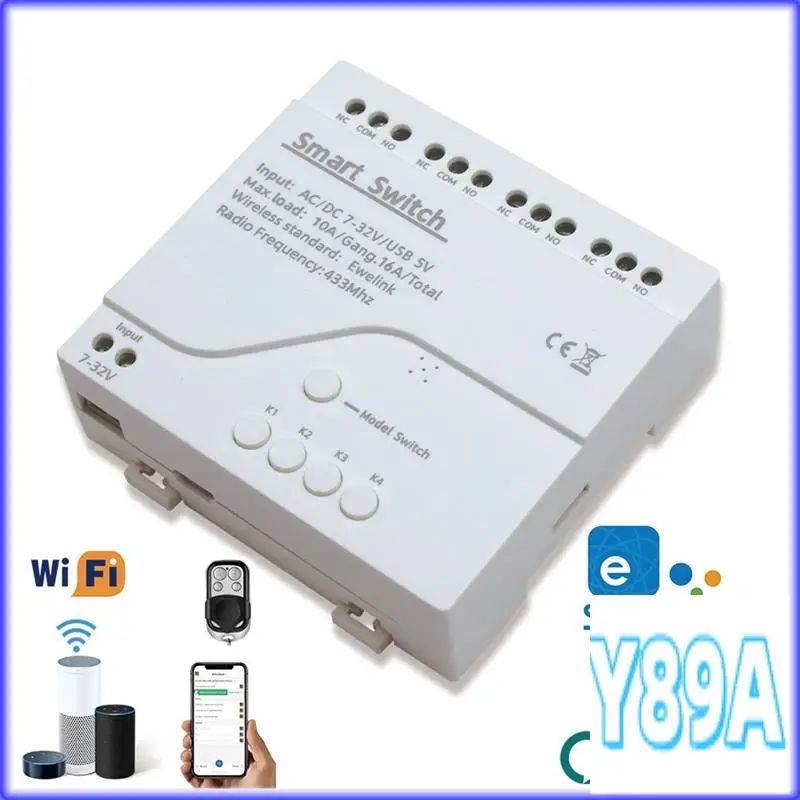 

GO-4CH Wifi Switch Smart Remote Control Switch Inching Self-Locking RF433 4 Way Relay 4CH EWELINK WIFI Smart Switch Relay Module