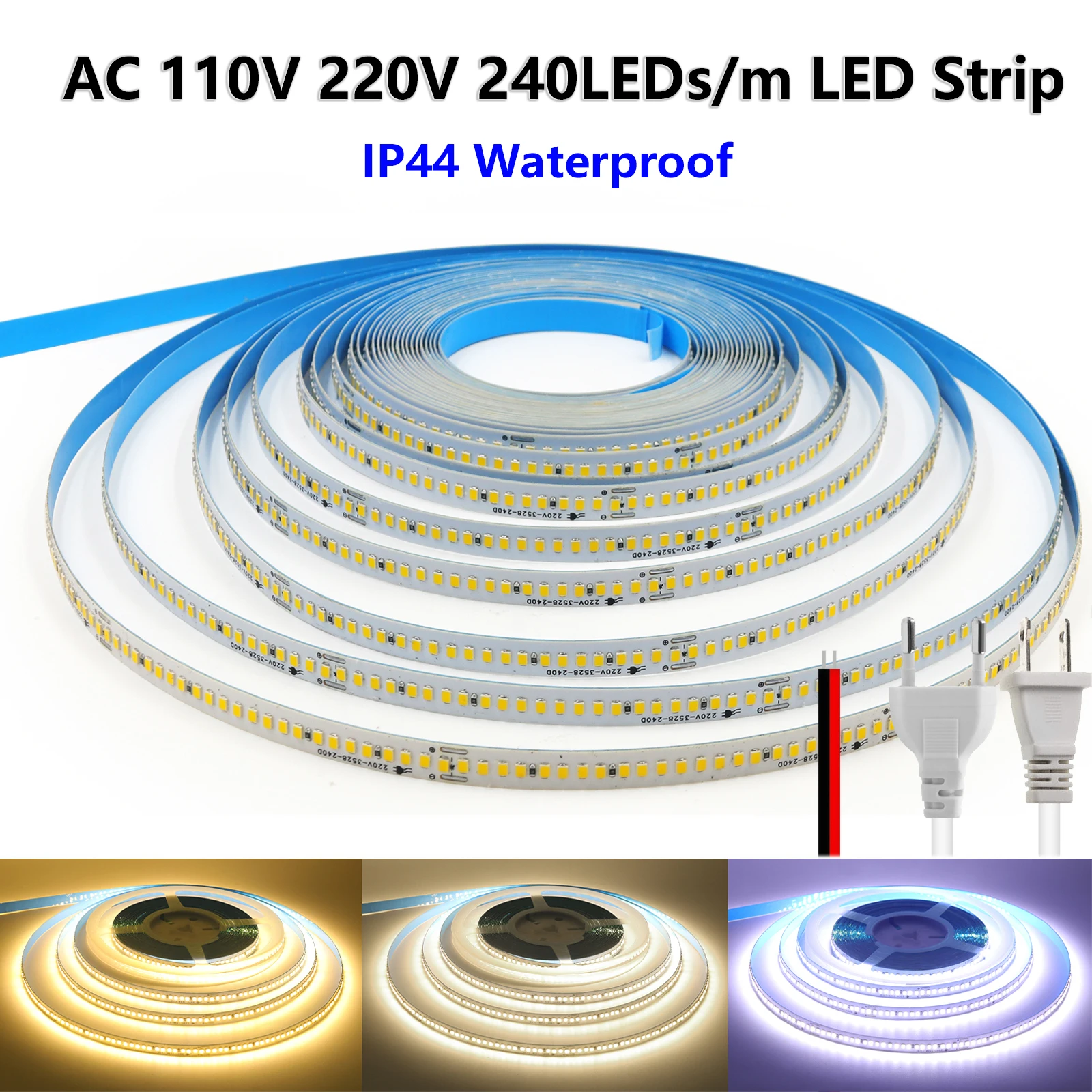 

110V 220V LED Strip Lighting 5M 10M 15M 20M High Bright 2835 240LEDs/m IP44 Waterproof Flexible Tape for Kitchen Cabinet Lamp